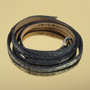 Good Works Black Glitter Leather Strap Wrap Bracelet 35 In Buckle Clasp